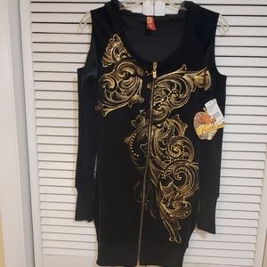 Apple Bottoms Black Velvety Jacket, gold design M